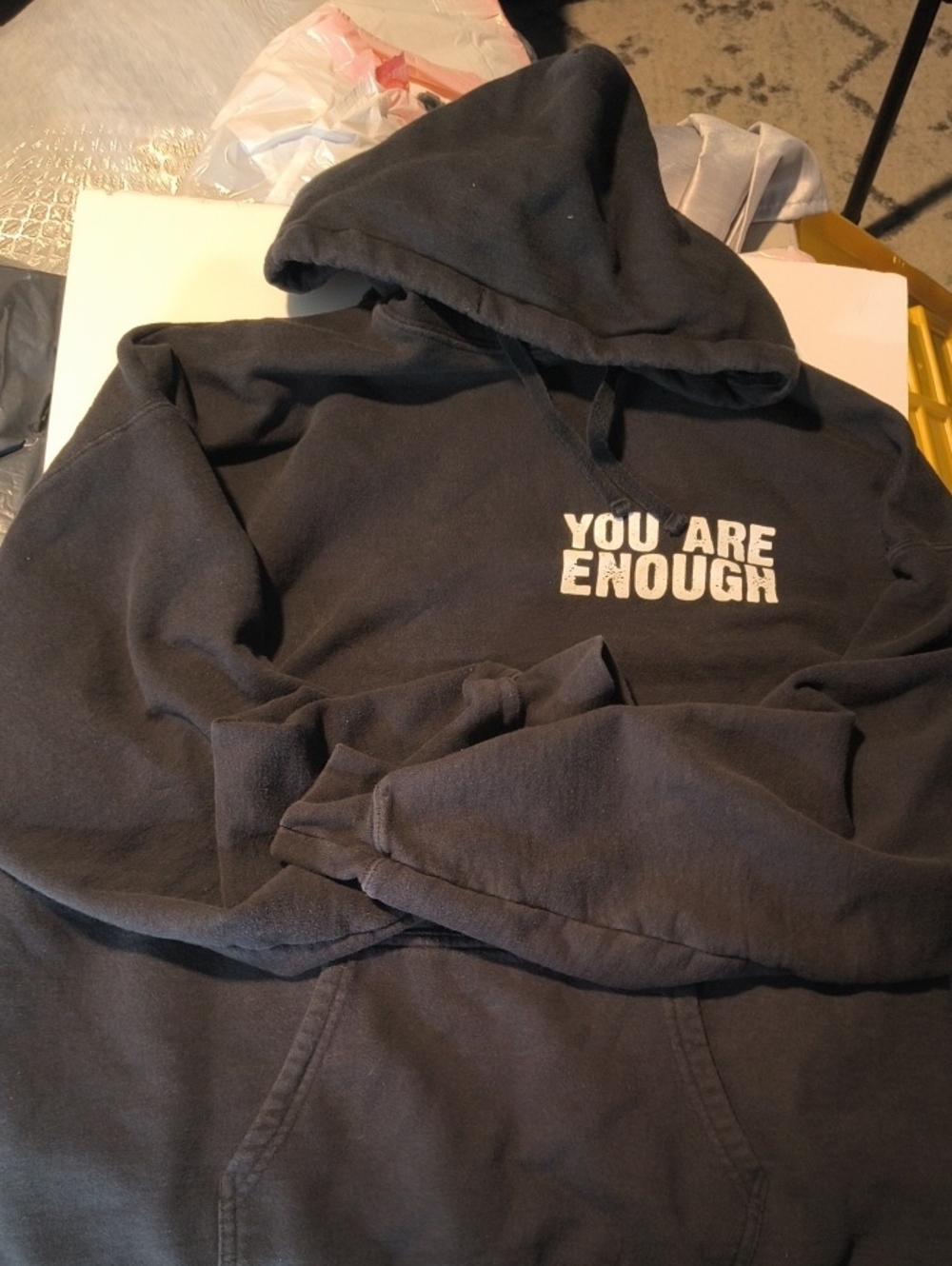Black 'You Are Enough' Pullover Hoodie